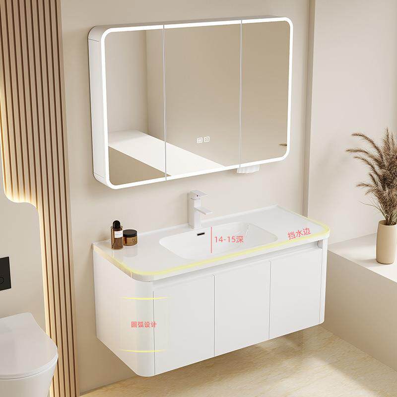 新款加厚蜂窝太空铝浴室柜组合陶瓷一体盆卫生间圆角洗漱台洗手池