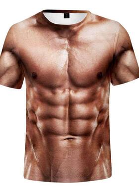 3D muscle print large-size short sleeve 3D肌肉印花大码短袖