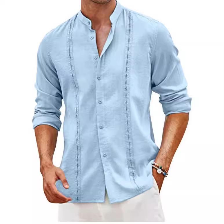 Mens Solid Long Casual Button Color Stand Cardigan Sleeve
