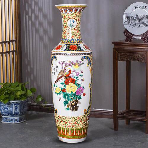景德镇陶瓷器落地大花瓶中式客厅玄关装饰品大号摆件插花特大开业