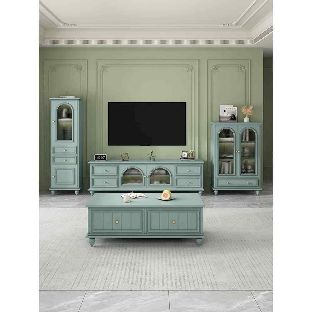 美式乡村实木电视柜玻璃门简约小户型家用客厅茶几电视柜酒柜组合