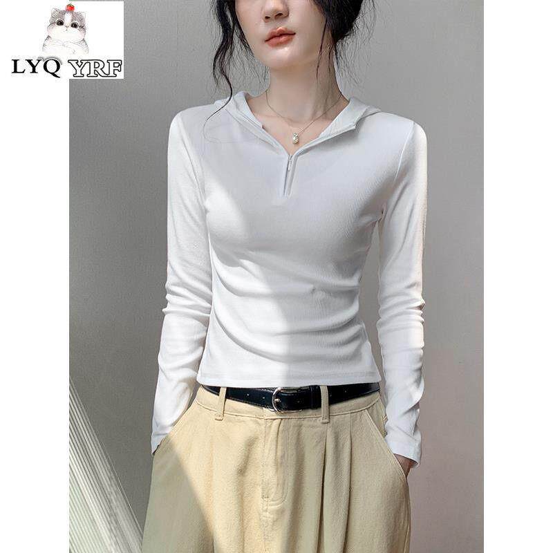 LYQ YRF连帽拉链长袖t恤女春秋季修身显瘦内搭卫衣性感打底衫上衣