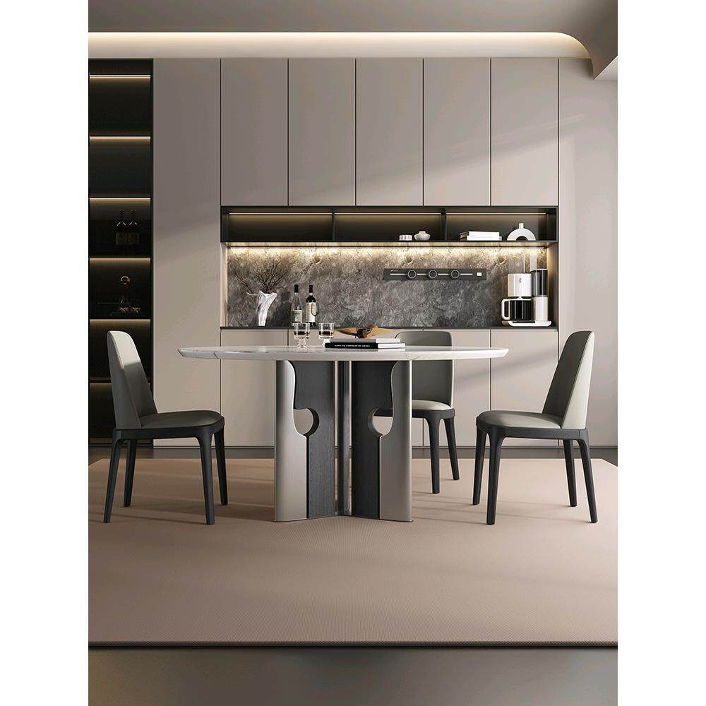 大理石圆餐桌小户型北欧白蜡木设计师不锈钢意式轻奢吃饭桌子