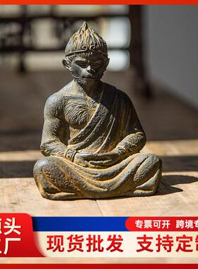 精致小鱼缸造景斗战圣佛齐天大圣桌面孙悟空猴子铸铁家居禅意摆件