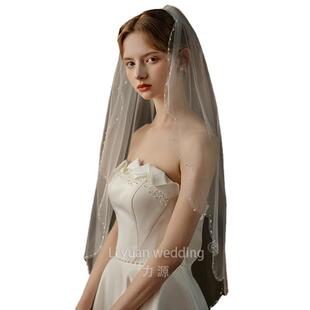 白色头纱新娘结婚主婚纱领证拍照道具造型蓬蓬松法式简单高级韩式