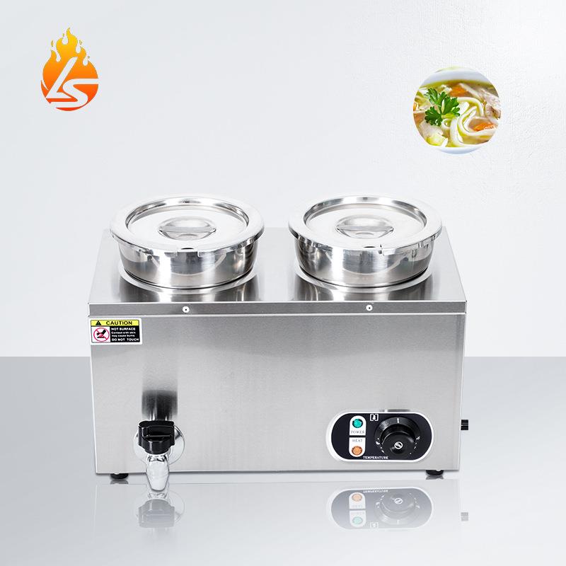 商用双头4L暖汤炉带阀门保温汤桶不锈钢保温粥电热保温汤池