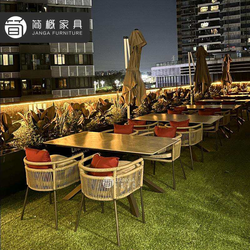 户外别墅阳台桌椅休闲花园庭院岩板桌藤椅组合露天咖啡店餐桌椅子