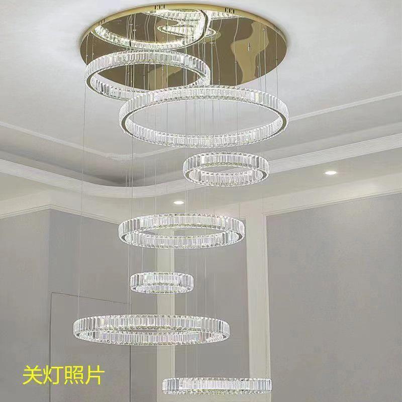 客厅吊2024灯年新款别墅复式l楼吊灯灯轻奢水晶楼梯吊餐厅364ed灯