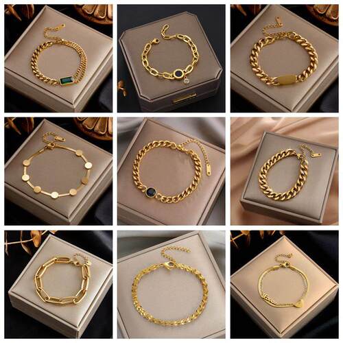 DIEYURO 316L Stainless Steel Fashion Link Chain Bangle Brace