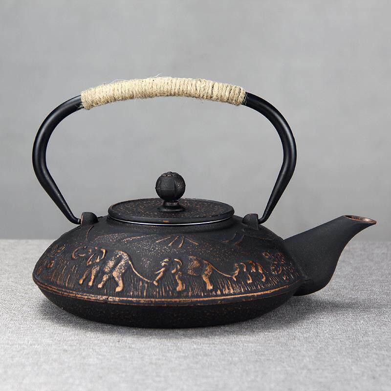 大象复古扁形生铁壶煮水泡茶手工铸铁壶家用养生铁茶壶铁水壶茶具