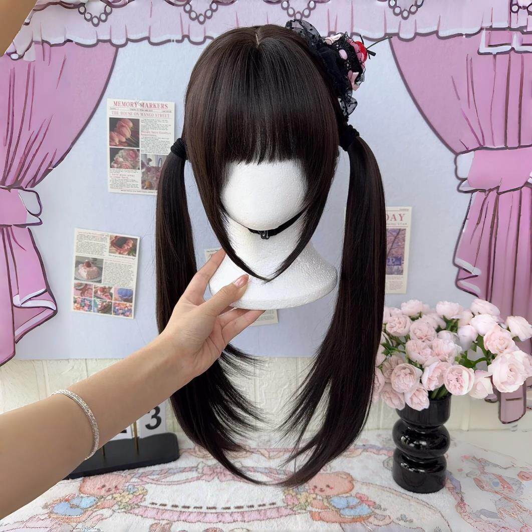 假发全头套女lolita假发双马尾黑长直可扎可散75cm全头遮盖透气