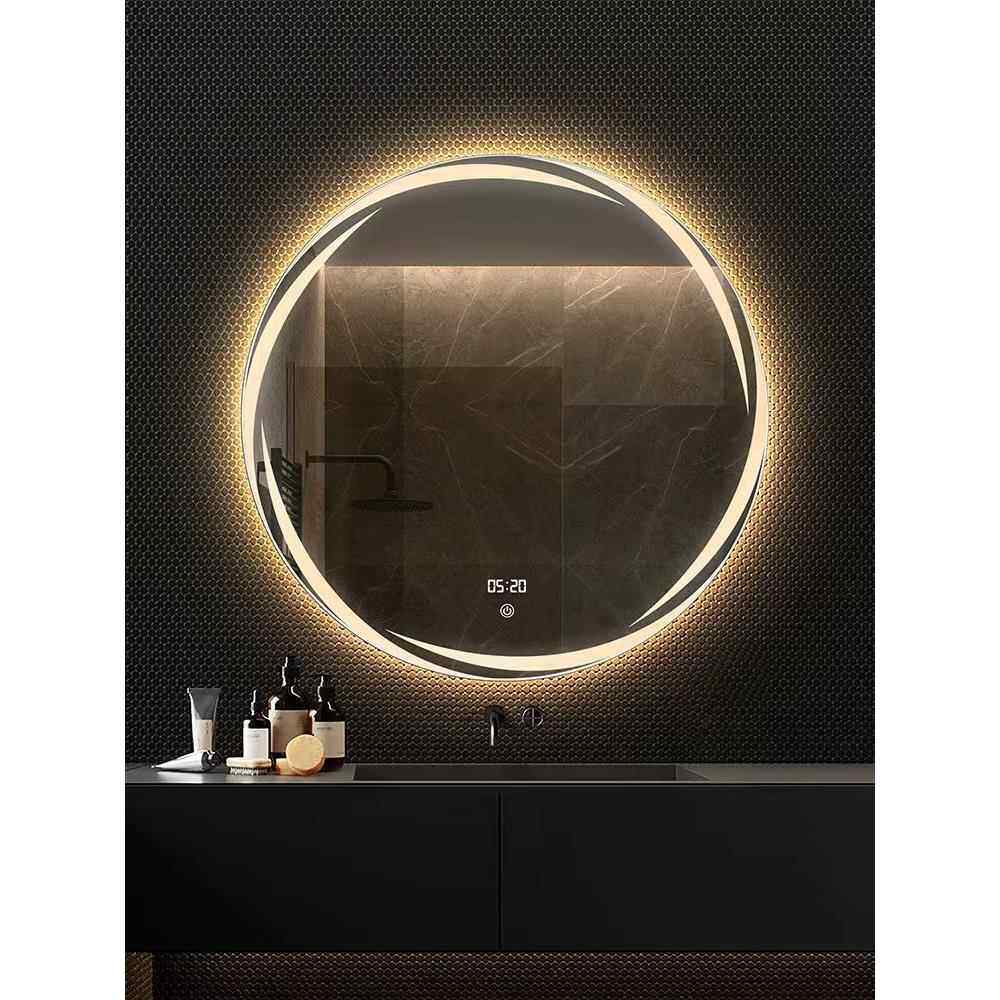 壁挂网红花边圆形带灯led发光化妆梳妆台卫生间浴室防雾智能镜子