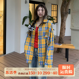 橘子树在哪儿美式复古格子衬衫外套女春夏宽松慵懒风防晒情侣上衣