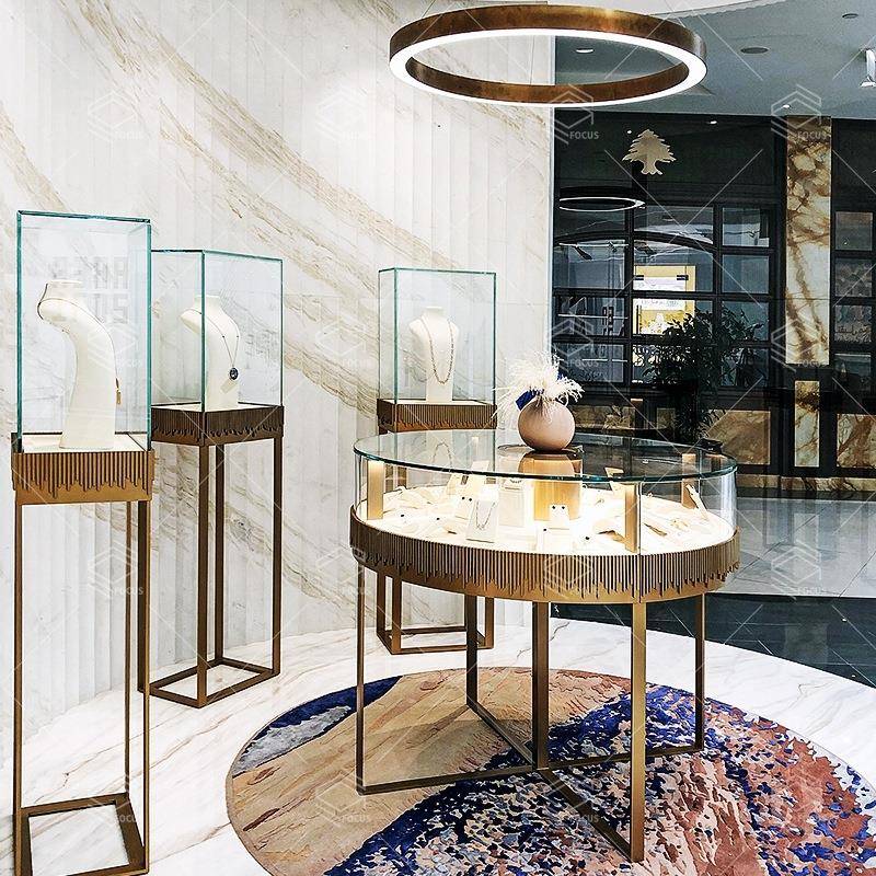 厂家直销珠宝展柜货架柜 精美黄金首饰柜圆形玻璃展柜珠宝柜带灯