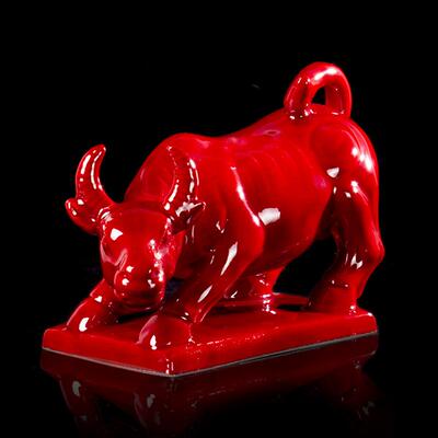 唐三彩牛办ORV陶瓷牛摆黄件工艺品家居饰品生肖牛公摆设装开业礼