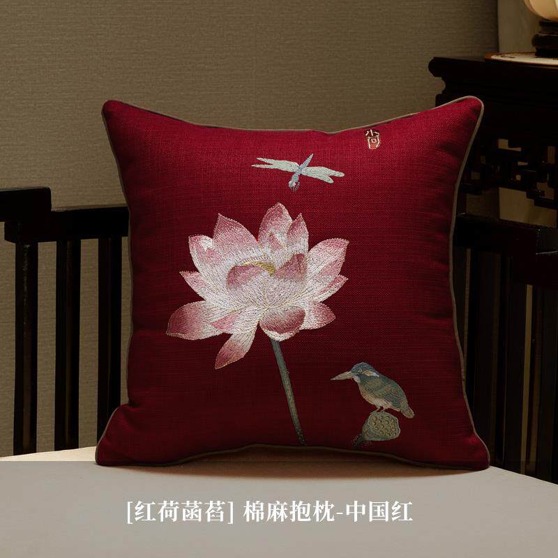 高档靠新中式靠垫抱枕套刺花YG绣70厅沙发床头包古典靠枕办公室护