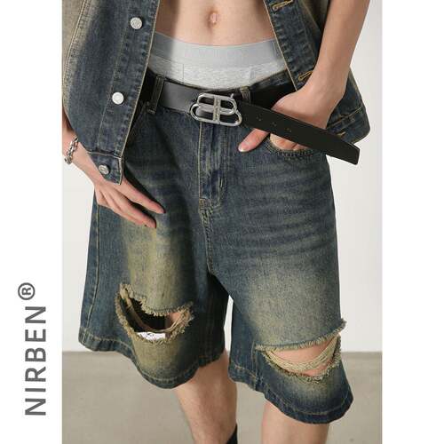 nirben牛仔|牛仔马甲短裤套装时髦小众宽松韩版休闲无袖两件套