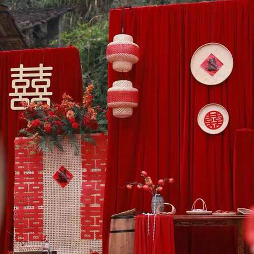 婚庆吊顶布幔婚礼舞台纱幔装饰中式婚礼场景结婚婚房楼梯布置道具