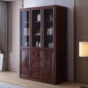 新中式 全璃实木合地家用590书柜组落简约书橱带书架玻门储物柜