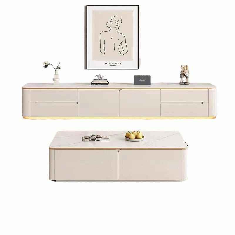 纯实木岩板落地电视柜茶几组合现代简约小户型客厅轻奢高级储物柜