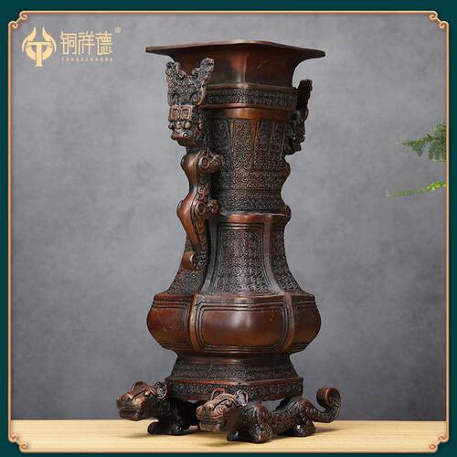 仿古青铜器摆件战国双龙壶青铜壶摆件家居装饰工艺品厂家直销收藏