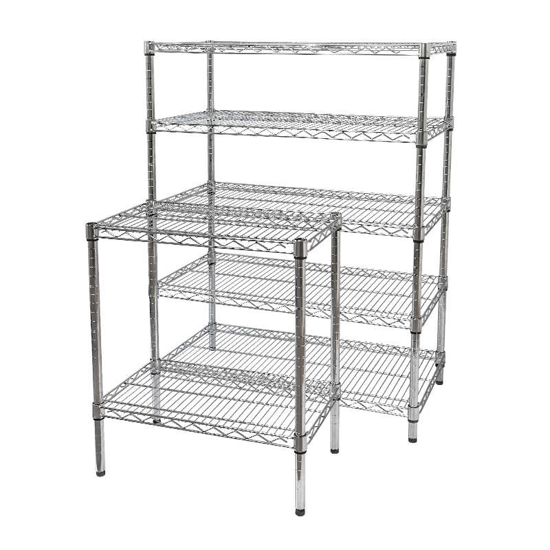 仓库镀铬不锈钢货架带轮线网移动置物架家用仓储移动货架展示架子