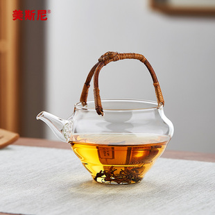 玻璃茶壶耐高温加厚绿茶泡茶器家用茶水分离茶具藤编提梁茶壶小号