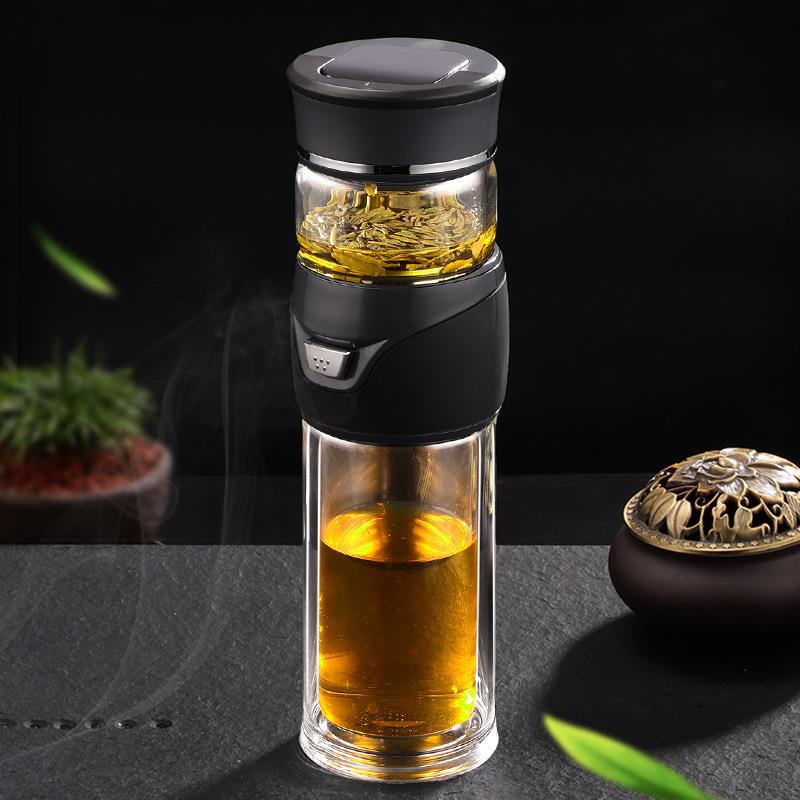 尚印嘉一键茶水分离泡茶 杯礼品杯子创意过滤水杯双层玻璃杯