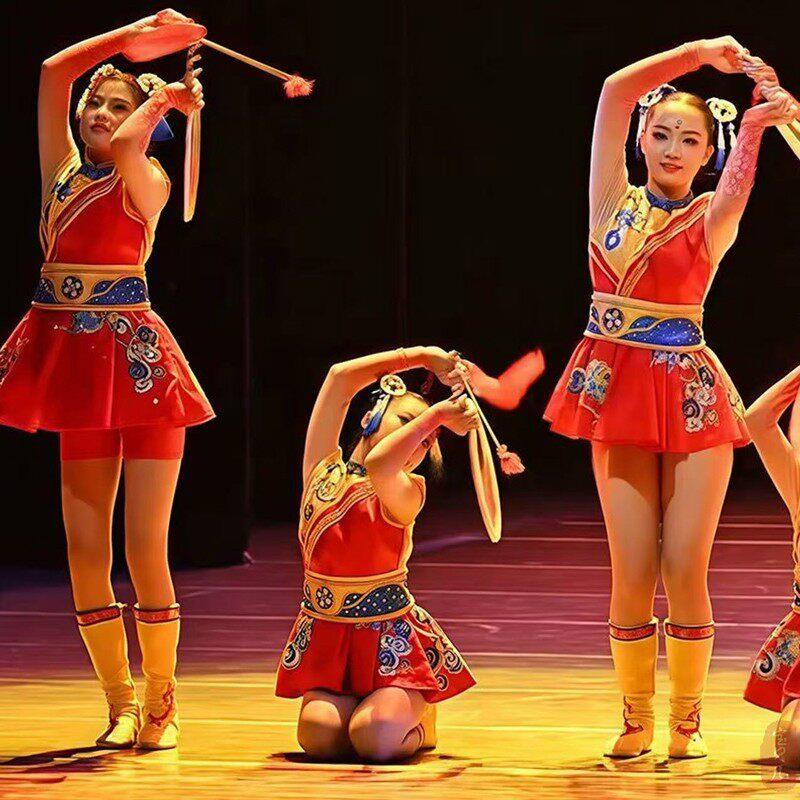 金丰鼓韵舞蹈演出服儿童古典舞六一喜庆表演服开门红扇子舞蹈道具