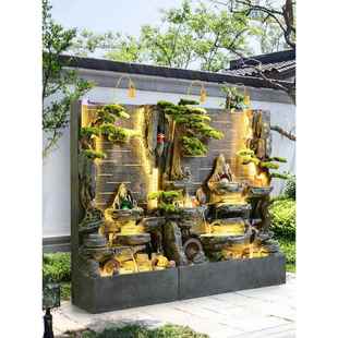 水幕墙流水屏店办公室酒隔摆件别墅庭SAY院室外假山喷断泉鱼池造