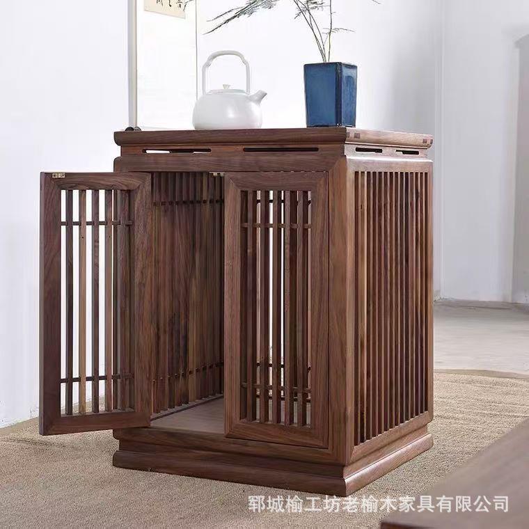新中式老榆木茶水柜客厅角几烧水柜简约边柜茶室泡茶柜实木矮柜