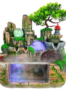 财招风水轮假山流水喷泉摆带鱼缸家居装饰品客件1229厅装饰艺树脂