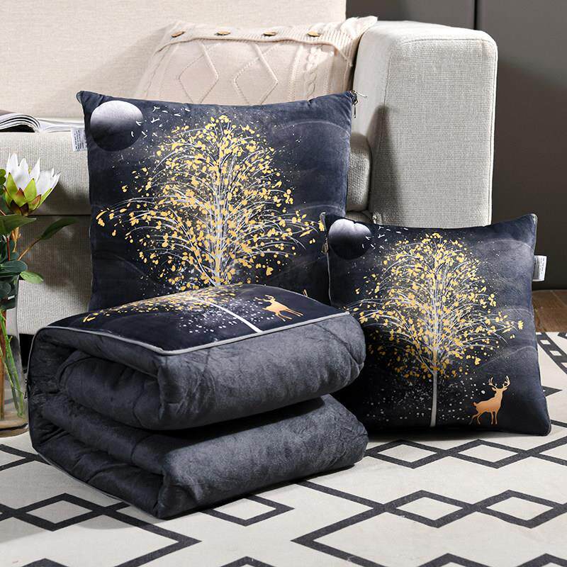 加厚多功能抱枕被子两用珊瑚绒毯子靠垫靠枕头被折叠汽车载午休被