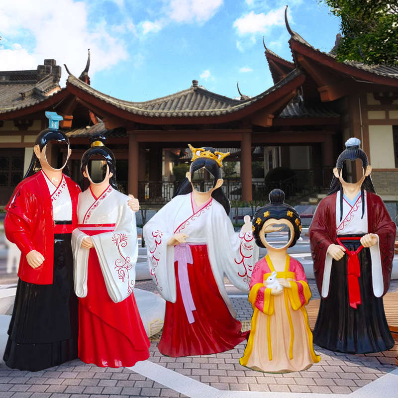 玻璃钢古汉服人物网红打卡雕塑露脸空脸人像景区影楼拍照引流摆件