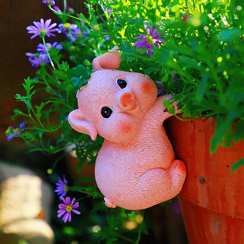 可爱小猪盆挂户外花园创意卡通动物盆挂庭院造景花盆挂件树脂摆件