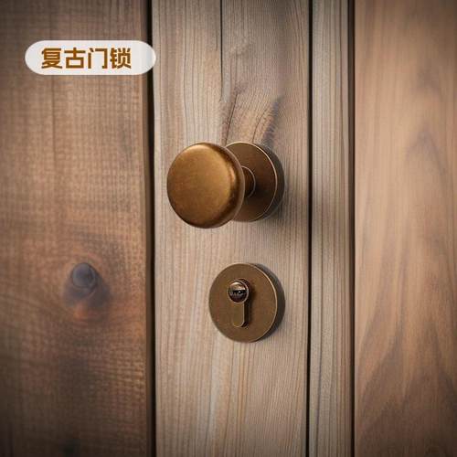 BAGB美式门锁室内卧室中古式黄古铜静音房门锁现代简约实木门把手