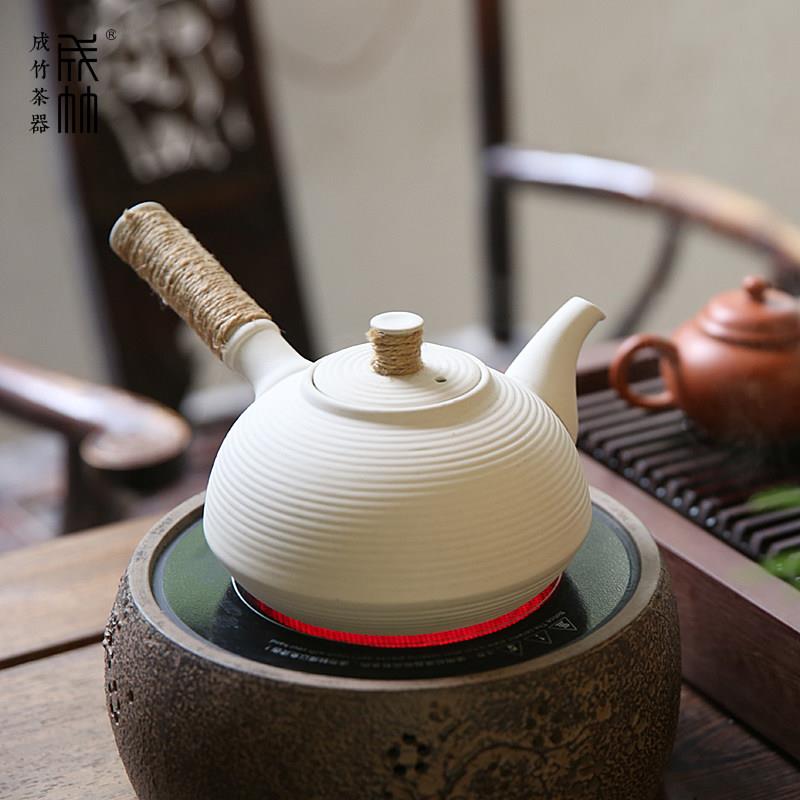 陶瓷煮水壶侧把煮茶壶可泡茶黑晶炉壶功夫茶壶中式烧水壶成竹茶器