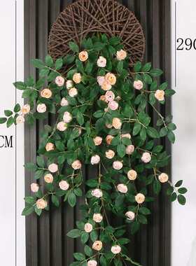 仿真玫瑰花藤仿生墙面遮挡壁挂墙上装饰绿植假花藤条墙壁挂花吊花