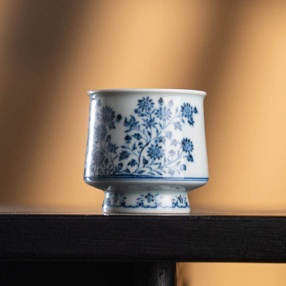 容观造物青花紫菀竹石纹手握杯高足杯陶瓷手绘茶具茶器