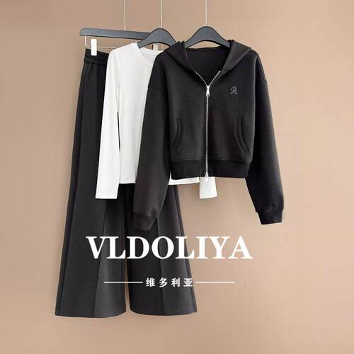 VLDOLIYA维多利亚休闲运动套装女春秋季新款开衫卫衣阔腿裤两件套