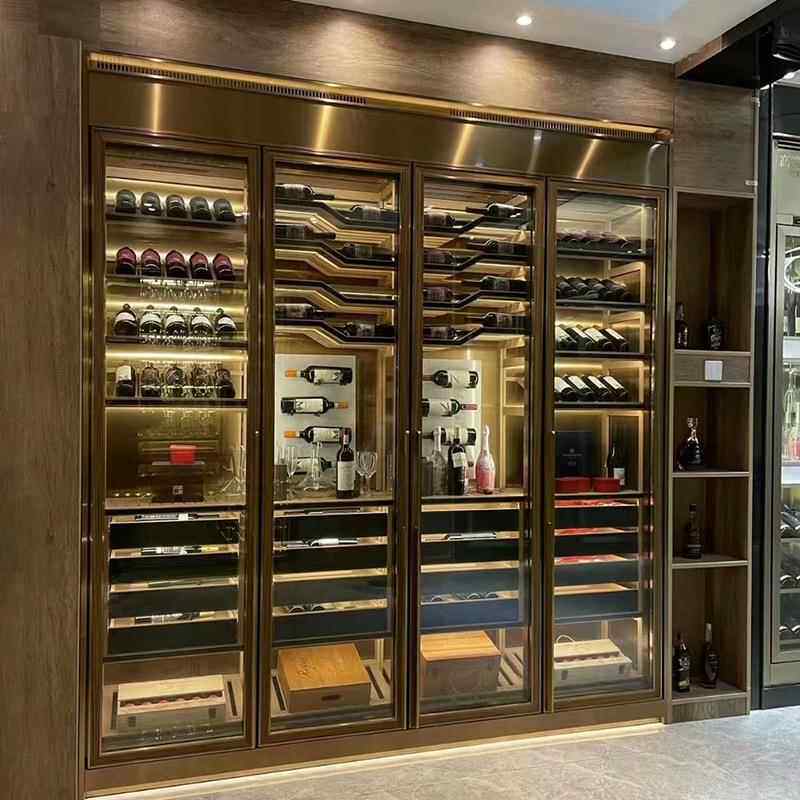 商定制客厅不锈钢恒温酒柜用酒窖玻璃门GSG酒店别墅红酒展示柜