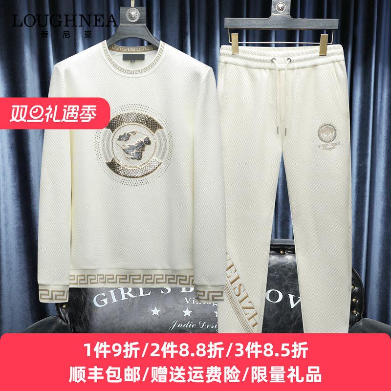 高级感圆领卫衣刺绣跑步运动套装男2025秋冬款潮牌修身休闲两件套
