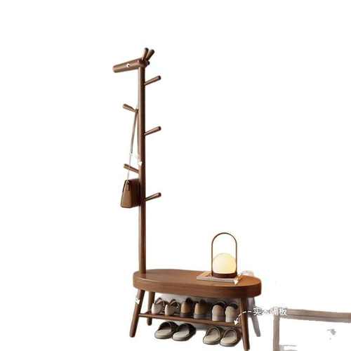 可坐架试衣间门口凳入户实木凳子换鞋衣帽架鞋柜家用一体小鹿挂衣