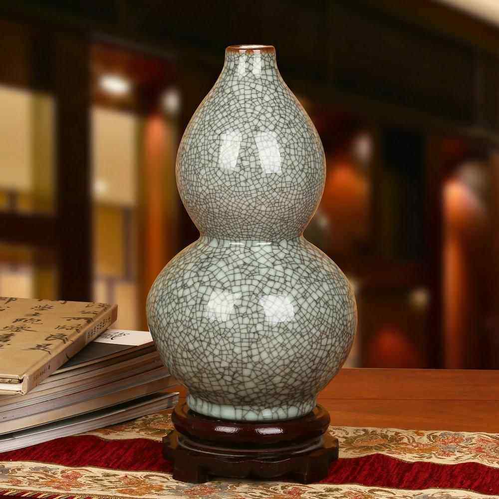 高档景德镇陶瓷器中 式仿古官窑裂纹釉花瓶 现典代古艺家居工摆件