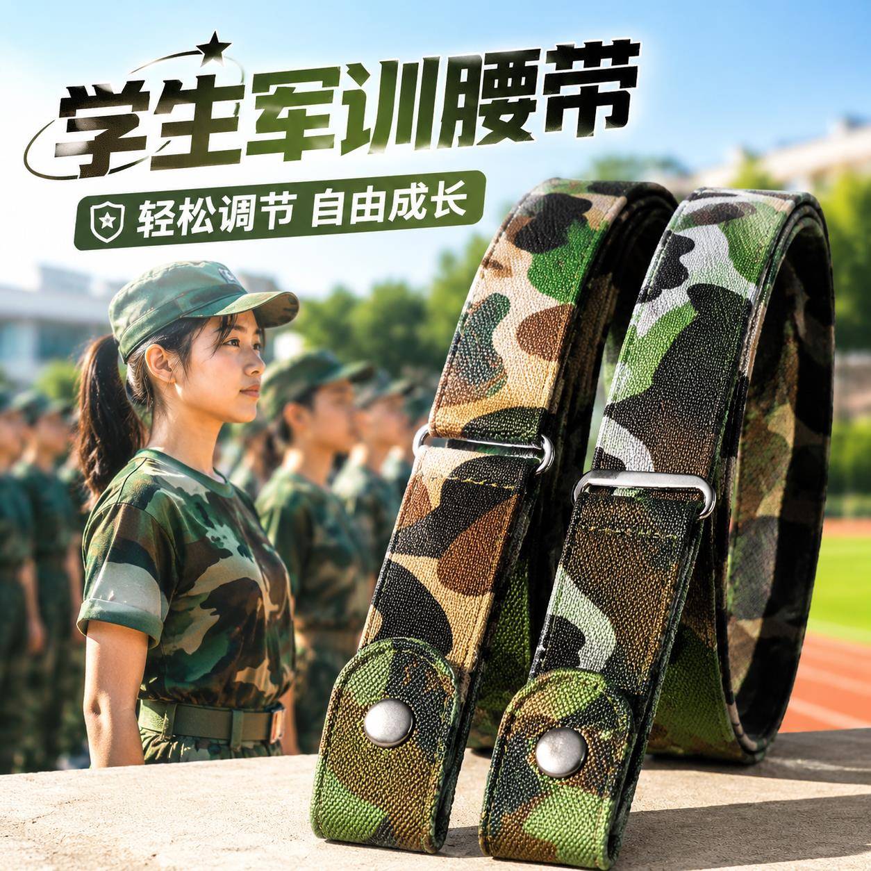 腰带男款青少年户外军训专用懒人裤袋可调节高弹松紧迷彩隐形皮带