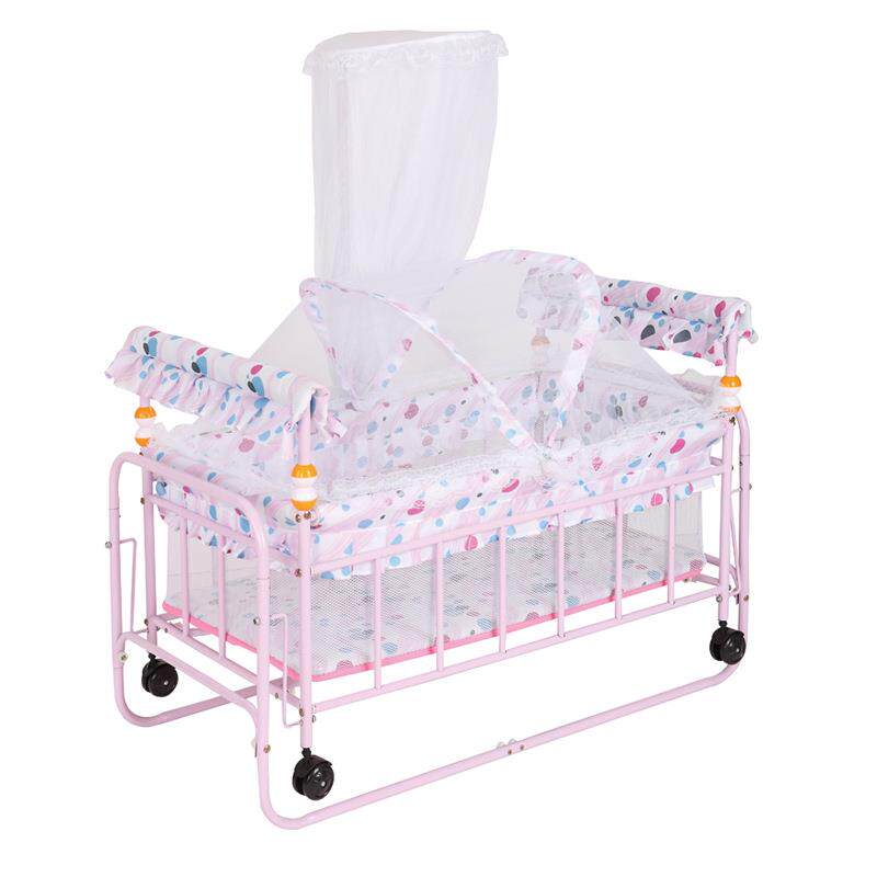 小婴儿床新生儿婴儿铁床摇篮床宝宝床简易铁床推车床送蚊帐BB小床