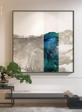 新中式抽象蓝色山水禅意中国风玄关客厅装饰画背景墙壁画方形挂画