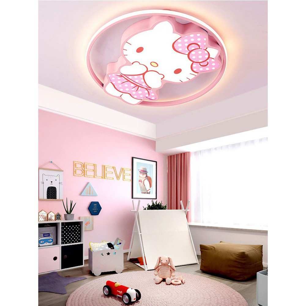 儿童房灯女孩公主房间Kitty猫卧室灯水晶粉色led卡通护眼吸顶灯具