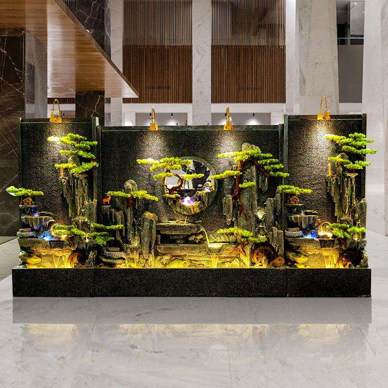 轮流中式循环水室内水幕墙客厅景观现代喷泉风水落地假山水摆件水