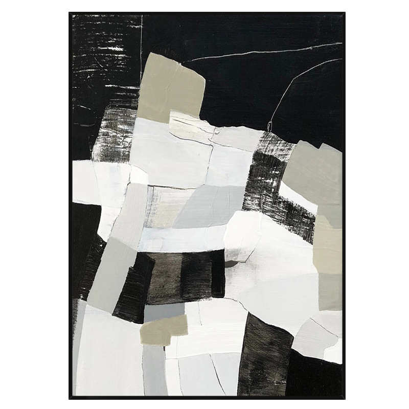 手绘油画抽象现代客厅玄关背景墙装饰画立体黑白色块餐厅挂画客厅图片